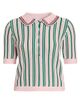 Thom Browne Women's Crochet Variegated Striped Cotton Polo Top - 7