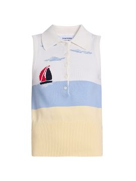 Thom Browne Women's Embroidered Nantucket Intarsia Sleeveless Polo Sweater