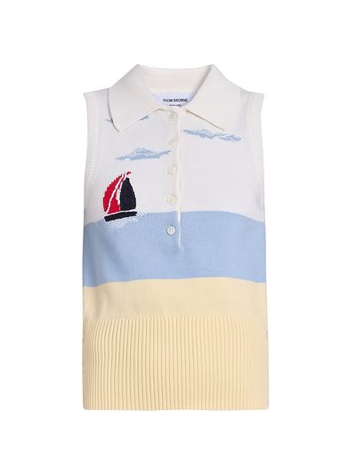 Thom Browne Women's Embroidered Nantucket Intarsia Sleeveless Polo Sweater