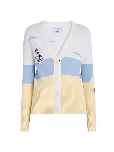 Thom Browne Women's Embroidered Nantucket Scenic Intarsia Cardigan
