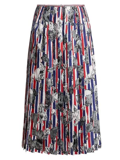 Thom Browne Women's Pleated Printed Silk Twill Midi-Skirt
