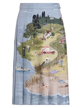 Thom Browne Women's Scenic Coastline Silk Midi-Skirt