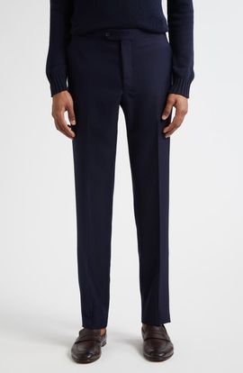 Thom Sweeney Thom Sweeney Flat Front Wool Hopsack Pants