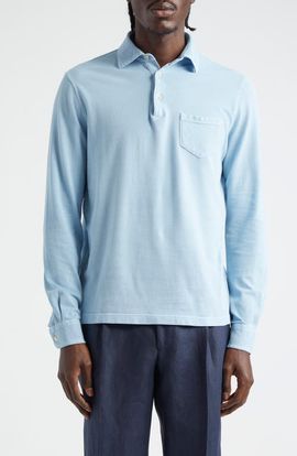 Thom Sweeney Thom Sweeney Long Sleeve Cotton Piqué Polo