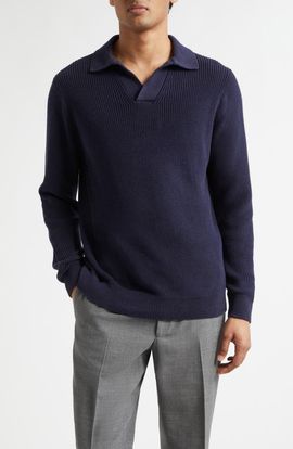 Thom Sweeney Thom Sweeney Skipper Long Sleeve Cotton Polo