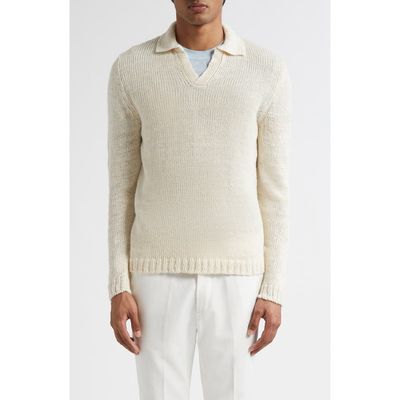 Thom Sweeney Thom Sweeney Skipper Wide Gauge Linen Blend Polo Sweater