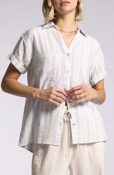 Thread & Supply Thread & Supply Sydney Stripe Short Sleeves Linen Blend Button-Up Shirt