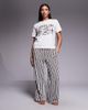 Threadbare Threadbare Apres Ski short sleeve pajamas with striped pants in ecru and brown - 1