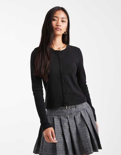 Threadbare Threadbare button-up long sleeve jersey top in black