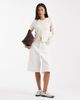 Threadbare Threadbare button up long sleeve jersey top in cream-White - 4