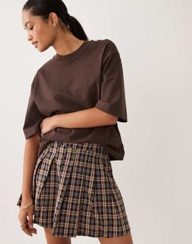 Threadbare Threadbare check pleated mini skirt in navy and tan