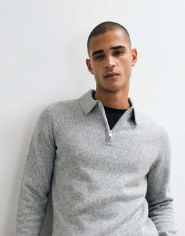 Threadbare Threadbare classic 1/4 zip knitted polo in light gray-NEUTRAL