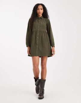 Threadbare Threadbare cord shirt mini dress in green