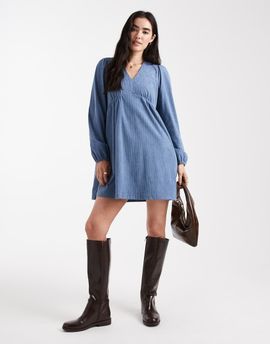 Threadbare Threadbare corduroy long sleeve mini dress in blue