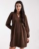 Threadbare Threadbare corduroy long sleeve mini dress in chocolate brown - 1