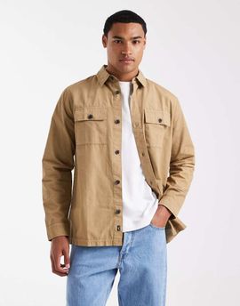 Threadbare Threadbare cotton poplin button down shacket in stone-Neutral