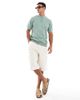 Threadbare Threadbare cotton rich crochet knit short sleeve polo top in sage green - 2