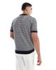 Threadbare Threadbare cotton rich textured knit polo top in navy and ecru - 2