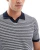 Threadbare Threadbare cotton rich textured knit polo top in navy and ecru - 4