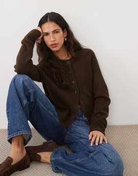 Threadbare Threadbare crew neck cardigan in brown