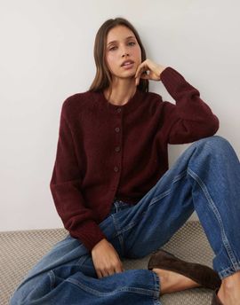 Threadbare Threadbare crew neck cardigan in burgundy-Red