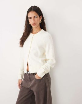 Threadbare Threadbare crew neck cardigan in cream-White