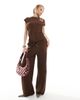Threadbare Threadbare drawstring textured wide leg pants in brown - part of a set - 1