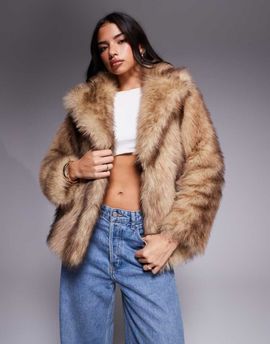 Threadbare Threadbare faux fur jacket with oversized collar in light brown
