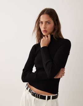Threadbare Threadbare high neck long sleeve knit top in black