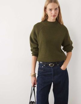 Threadbare Threadbare high neck sweater in khaki-Green