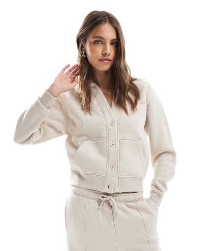 Threadbare Threadbare jersey button up cardigan in oat - part of a set-Neutral