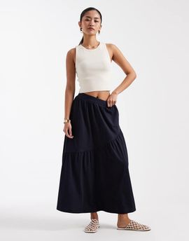 Threadbare Threadbare jersey midi skirt with asymmetric tier in navy