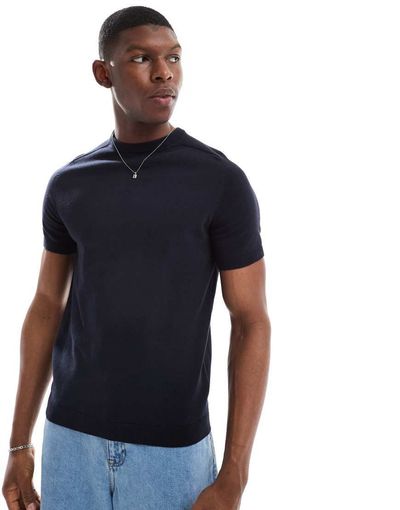 Threadbare Threadbare knit crew neck T-shirt in navy