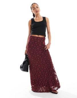 Threadbare Threadbare lace maxi skirt in fig-Red
