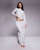 Threadbare Threadbare long sleeve lettuce hem ski print pajamas in white and blue - 1