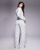 Threadbare Threadbare long sleeve lettuce hem ski print pajamas in white and blue - 4