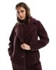 Threadbare Threadbare maxi borg coat in burgundy-Red - 2
