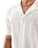 Threadbare Threadbare open knit button down short sleeve shirt in white - 3