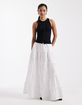 Threadbare Threadbare poplin tiered maxi skirt in white