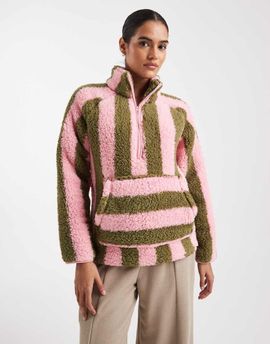 Threadbare Threadbare quarter zip lounge fleece in pink and green stripes