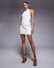 Threadbare Threadbare sequin mini dress with high neck velvet tie detail in white - 2