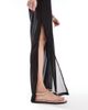 Threadbare Threadbare sheer wide leg beach pants with side slit in black - 2