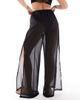 Threadbare Threadbare sheer wide leg beach pants with side slit in black - 3