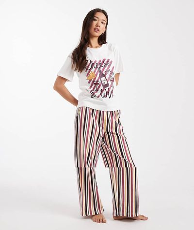 Threadbare Threadbare short sleeve cheese print pajamas with multi stripe pants-Green