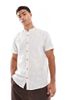 Threadbare Threadbare short sleeve grandad collar shirt in stone and ecru stripe-Neutral - 1