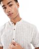 Threadbare Threadbare short sleeve grandad collar shirt in stone and ecru stripe-Neutral - 3