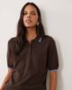Threadbare Threadbare short sleeve knit polo top with contrast tipping in brown - 1