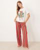 Threadbare Threadbare short sleeve mistletoe print pajamas with striped pants in cream and red-White - 2