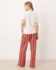 Threadbare Threadbare short sleeve mistletoe print pajamas with striped pants in cream and red-White - 4