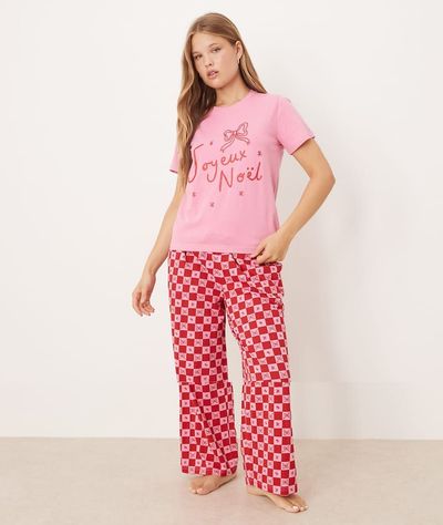 Threadbare Threadbare short sleeve noel print pajamas with pattern pants in pink and red